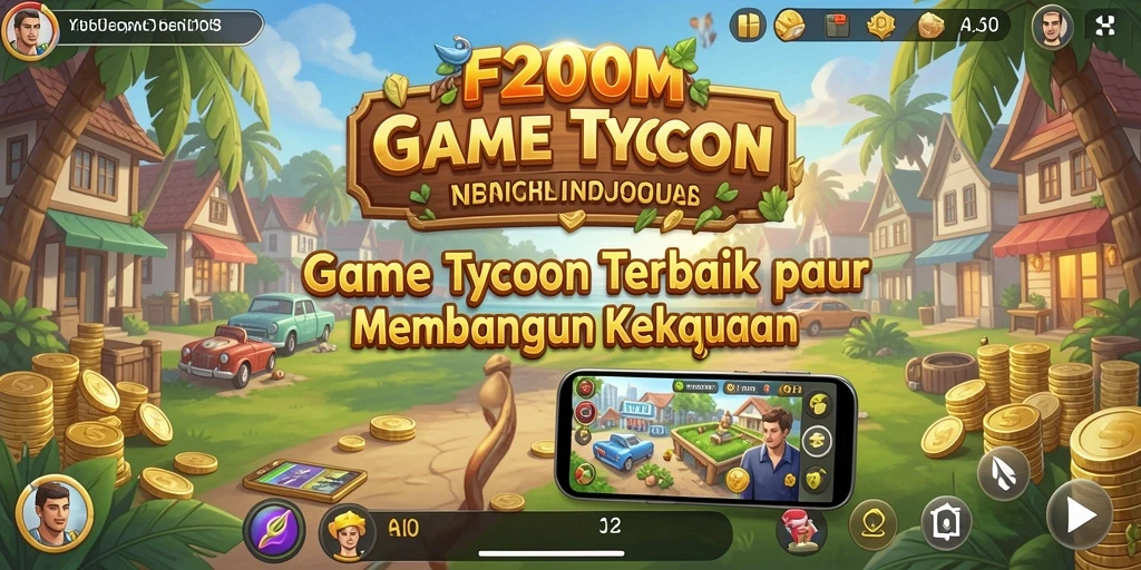 Tampilan gameplay F200M dengan berbagai elemen Tycoon yang menarik.