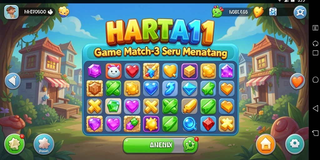 Tampilan gameplay HARTA11 dengan berbagai item colorful untuk dicocokkan.