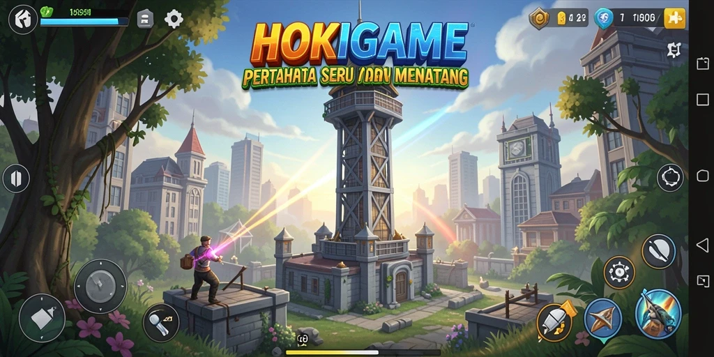 Tampilan gameplay menegangkan HOKIGAME dalam genre Tower Defense.