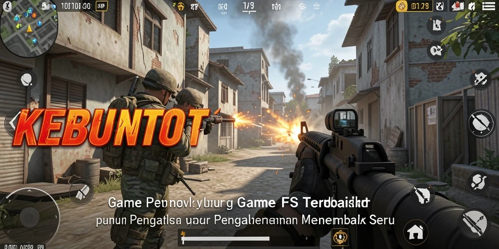 Screenshot gameplay KEBUNTOTO menunjukkan aksi tembak-menembak yang intens.