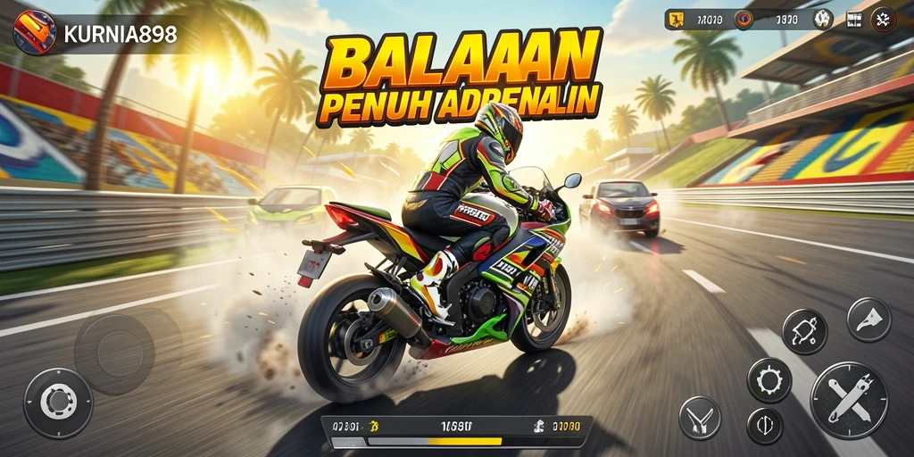 Gameplay mendebarkan dalam balapan motor KURNIA898.