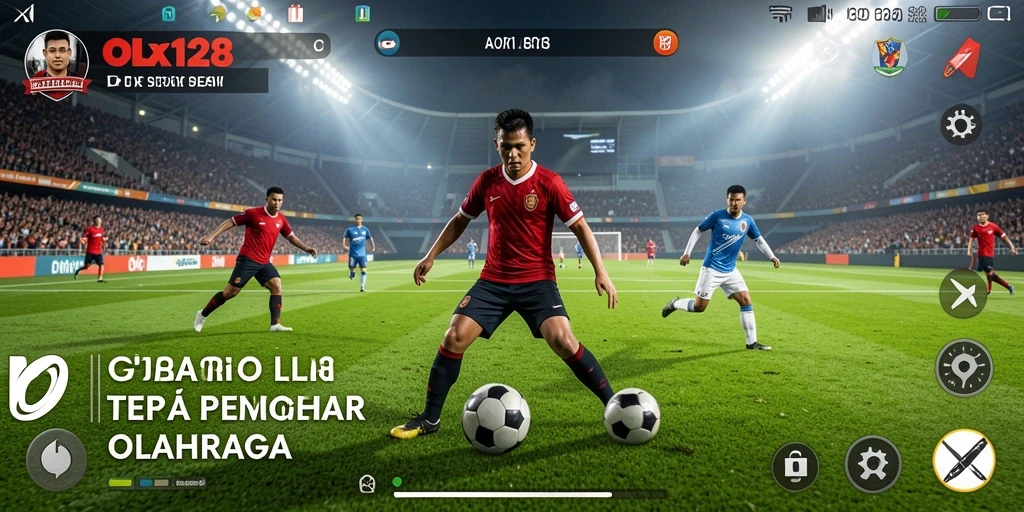 Screenshot gameplay OLX128 menampilkan aksi sepak bola yang mendebarkan.