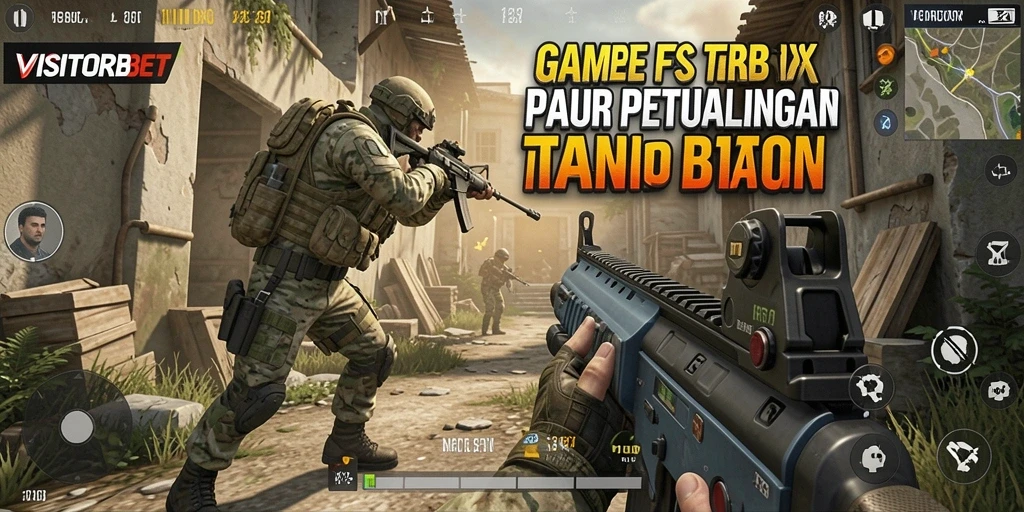 Screenshot gameplay VISITORBET saat pemain bertempur di arena FPS.